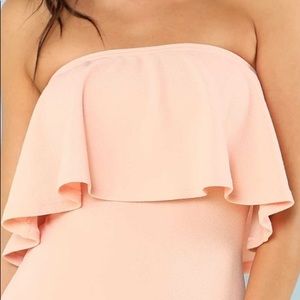 Pastel Pink Flounce Bandeau Bodycon Midi Dress